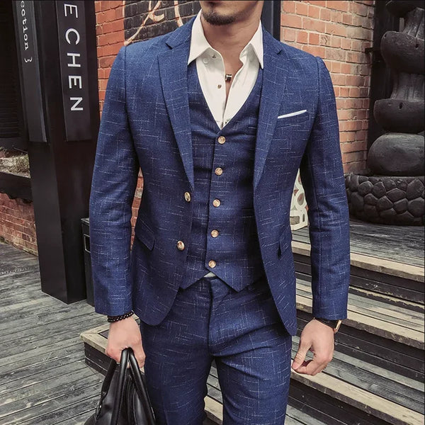 Slim Fit Men's Three Piece Suit with Vest and Trousers for Wedding